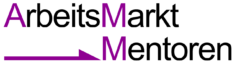 Logo der ehrenamtlichen Arbeitsmarktmentorinnen und -mentoren in schwarz-lilafarben mit einem halbierten Pfeil